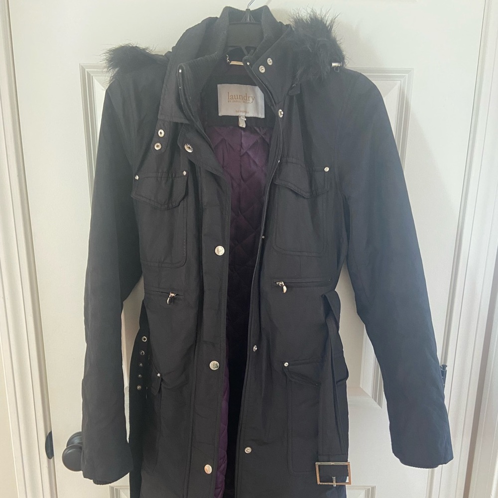 Laundry by Shelli Segal long belted black coat